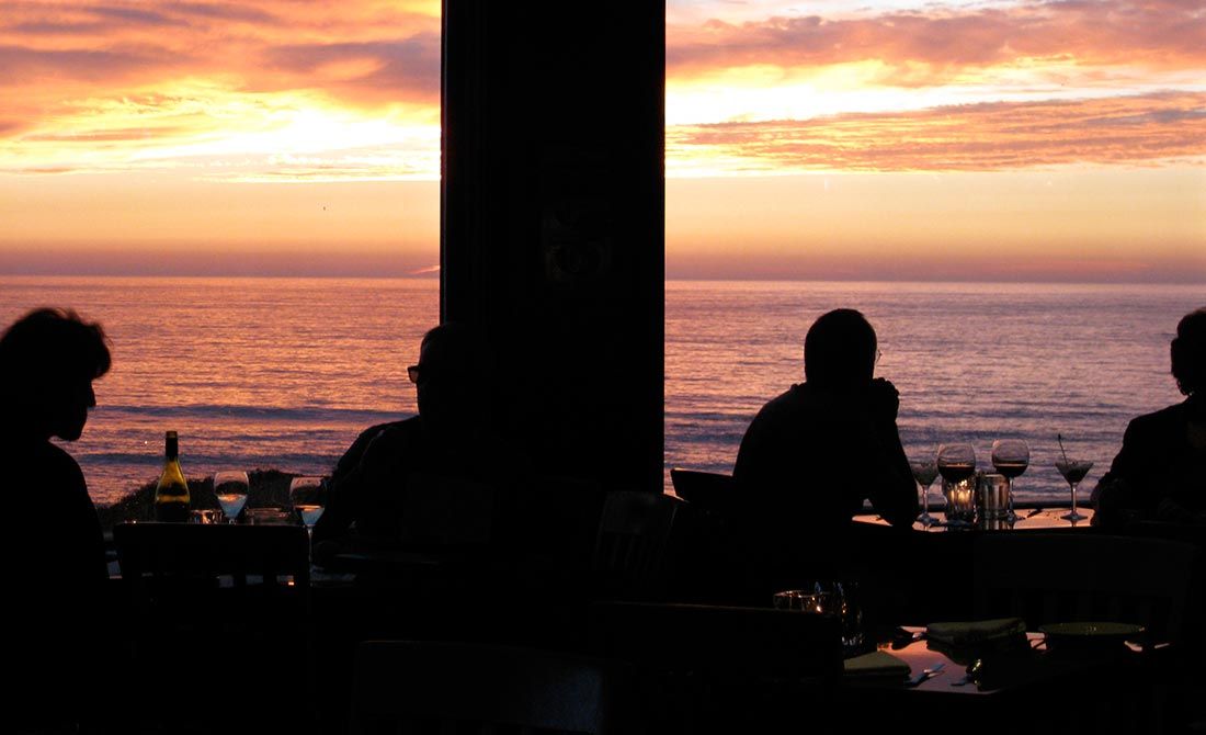sunset ocean view from restaurant dining room